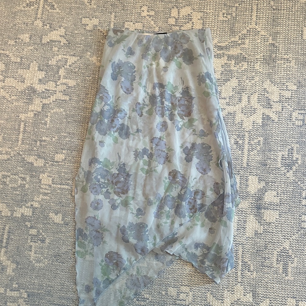 Urban Outfitters Blue Floral Asymmetrical Skirt
